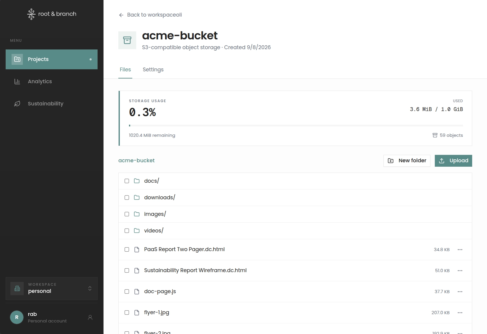 Root & Branch S3 object storage interface